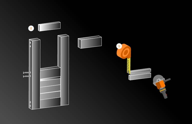 Diagrama de la instalación del zoclo intermedio y de las últimas duelas para uno de los tipos de puertas de aluminio