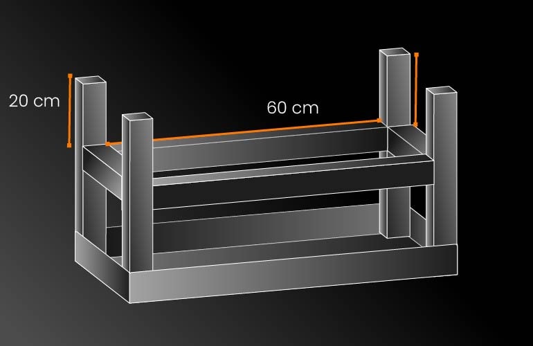 Diagrama del soldado de refuerzos de 60 centímetros para una mesa de acero inoxidable
